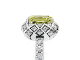 White gold Fancy Yellow Emerald Cut Diamond Scalloped Halo Engagement Ring with Round Shared Prong Band_29