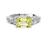 White gold Fancy Yellow Emerald Cut Diamond Scattered Round Accent Ring with Prong Setting_13