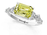 White gold Fancy Yellow Emerald Cut Diamond Scattered Round Accent Ring with Prong Setting_14