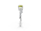 White gold Fancy Yellow Emerald Cut Diamond Scattered Round Accent Ring with Prong Setting_15