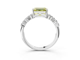 White gold Fancy Yellow Emerald Cut Diamond Scattered Round Accent Ring with Prong Setting_16