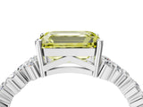White gold Fancy Yellow Emerald Cut Diamond Scattered Round Accent Ring with Prong Setting_17