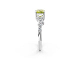 White gold Fancy Yellow Emerald Cut Diamond Scattered Round Accent Ring with Prong Setting_27