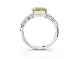 White gold Fancy Yellow Emerald Cut Diamond Scattered Round Accent Ring with Prong Setting_28