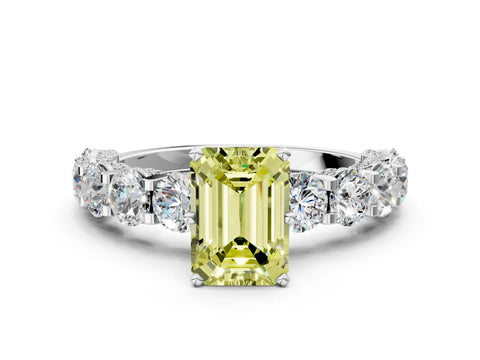 White gold Fancy Yellow Emerald Cut Diamond Side Stone Engagement Ring with Four-Prong Setting_42