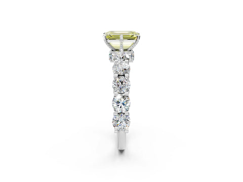 White gold Fancy Yellow Emerald Cut Diamond Side Stone Engagement Ring with Four-Prong Setting_44