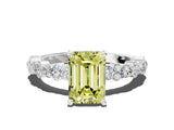 White gold Fancy Yellow Emerald Cut Diamond Side Stone Solitaire Ring with Round  and Four-Prong Setting_141