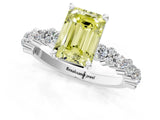 White gold Fancy Yellow Emerald Cut Diamond Side Stone Solitaire Ring with Round  and Four-Prong Setting_142