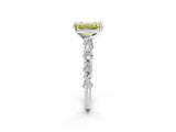 White gold Fancy Yellow Emerald Cut Diamond Side Stone Solitaire Ring with Round  and Four-Prong Setting_142