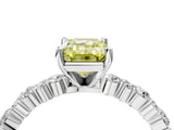 White gold Fancy Yellow Emerald Cut Diamond Side Stone Solitaire Ring with Round  and Four-Prong Setting_145