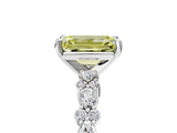 White gold Fancy Yellow Emerald Cut Diamond Side Stone Solitaire Ring with Round  and Four-Prong Setting_145