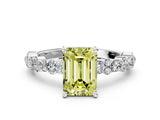 White gold Fancy Yellow Emerald Cut Diamond Side Stone Solitaire Ring with Round  and Four-Prong Setting_24