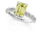 White gold Fancy Yellow Emerald Cut Diamond Side Stone Solitaire Ring with Round  and Four-Prong Setting_25