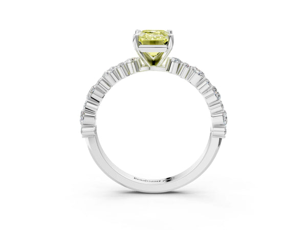Platinum Emerald Cut Pear Side Stone Engagement Ring Setting for Fancy Yellow Center