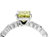White gold Fancy Yellow Emerald Cut Diamond Side Stone Solitaire Ring with Round  and Four-Prong Setting_28