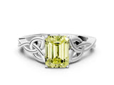 White gold Fancy Yellow Emerald Cut Diamond Solitaire Celtic Knot Ring with Four-Prong Setting_104