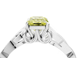White gold Fancy Yellow Emerald Cut Diamond Solitaire Celtic Knot Ring with Four-Prong Setting_108