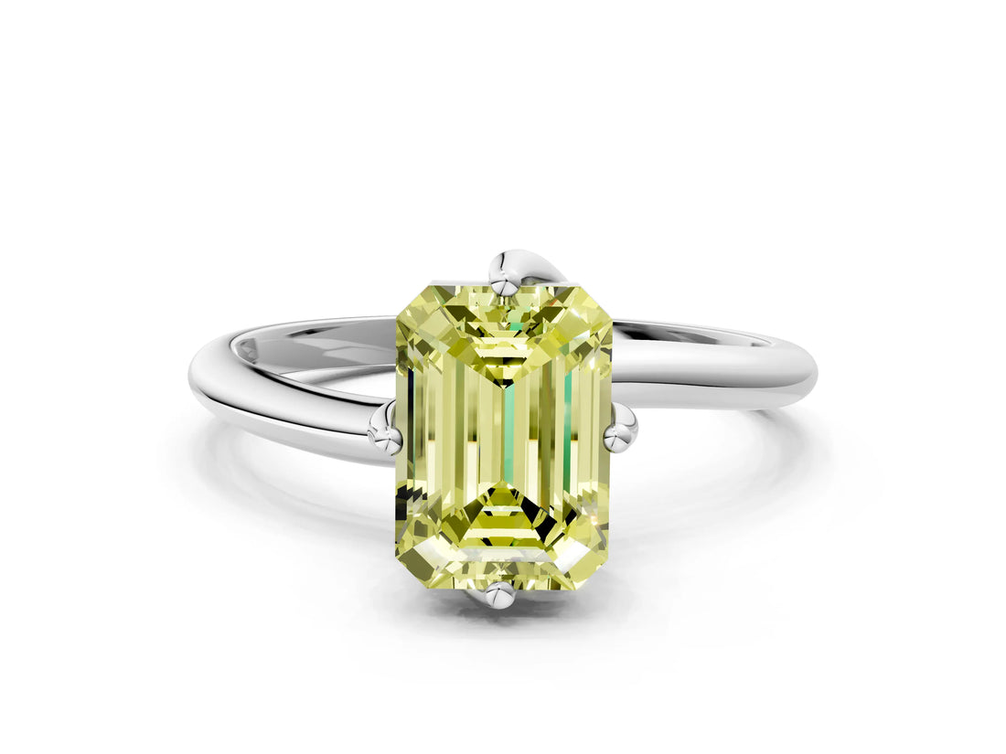 White gold Fancy Yellow Emerald Cut Diamond Solitaire Engagement Ring with Four-Prong Setting and Classic Band_32