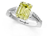 White gold Fancy Yellow Emerald Cut Diamond Solitaire Engagement Ring with Twisted Pavé Band and Four-Prong Setting_92