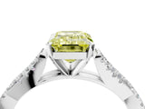 White gold Fancy Yellow Emerald Cut Diamond Solitaire Engagement Ring with Twisted Pavé Band and Four-Prong Setting_97