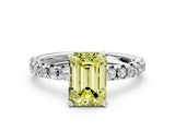 White gold Fancy Yellow Emerald Cut Diamond Solitaire Pavé Engagement Ring with Round Band and Prong Setting_55