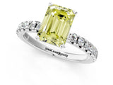 White gold Fancy Yellow Emerald Cut Diamond Solitaire Pavé Engagement Ring with Round Band and Prong Setting_56