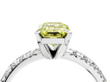 White gold Fancy Yellow Emerald Cut Diamond Solitaire Pavé Engagement Ring with Round Band and Prong Setting_59