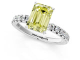 White gold Fancy Yellow Emerald Cut Diamond Solitaire Pavé Engagement Ring with Round Band and Prong Setting_62