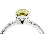 White gold Fancy Yellow Emerald Cut Diamond Solitaire Pavé Engagement Ring with Round Band and Prong Setting_65