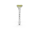 White gold Fancy Yellow Emerald Cut Diamond Solitaire Ring with Beaded Band and Prong Setting_364