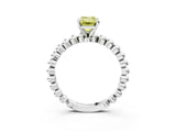White gold Fancy Yellow Emerald Cut Diamond Solitaire Ring with Beaded Band and Prong Setting_365