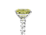 White gold Fancy Yellow Emerald Cut Diamond Solitaire Ring with Beaded Band and Prong Setting_367