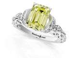 White gold Fancy Yellow Emerald Cut Diamond Solitaire Ring with Filigree Band and Four-Prong Setting_61