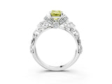 White gold Fancy Yellow Emerald Cut Diamond Solitaire Ring with Filigree Band and Four-Prong Setting_63