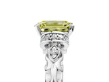 White gold Fancy Yellow Emerald Cut Diamond Solitaire Ring with Filigree Band and Four-Prong Setting_65