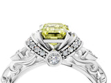 White gold Fancy Yellow Emerald Cut Diamond Solitaire Ring with Filigree Band and Four-Prong Setting_68