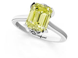 White gold Fancy Yellow Emerald Cut Diamond Solitaire Ring with Flower Prong Setting and Classic Band_13