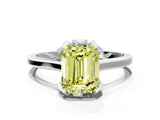 White gold Fancy Yellow Emerald Cut Diamond Solitaire Ring with Flower Prong Setting and Classic Band_49