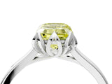 White gold Fancy Yellow Emerald Cut Diamond Solitaire Ring with Flower Prong Setting and Classic Band_53
