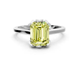 White gold Fancy Yellow Emerald Cut Diamond Solitaire Ring with Flower Prong Setting and Classic Band_74