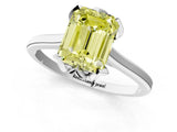 White gold Fancy Yellow Emerald Cut Diamond Solitaire Ring with Flower Prong Setting and Classic Band_75
