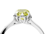 White gold Fancy Yellow Emerald Cut Diamond Solitaire Ring with Flower Prong Setting and Classic Band_78