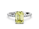 White gold Fancy Yellow Emerald Cut Diamond Solitaire Ring with Four-Prong Setting and Pavé Band_3