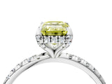 White gold Fancy Yellow Emerald Cut Diamond Solitaire Ring with Four-Prong Setting and Pavé Band_7