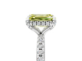 White gold Fancy Yellow Emerald Cut Diamond Solitaire Ring with Four-Prong Setting and Pavé Band_8