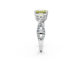 White gold Fancy Yellow Emerald Cut Diamond Solitaire Ring with Four-Prong Setting and Twisted Pavé Band_85