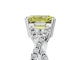 White gold Fancy Yellow Emerald Cut Diamond Solitaire Ring with Four-Prong Setting and Twisted Pavé Band_88