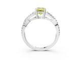 White gold Fancy Yellow Emerald Cut Diamond Solitaire Ring with Four-Prong Setting and Twisted Pavé Band_91