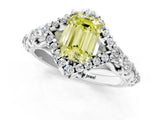 White gold Fancy Yellow Emerald Cut Diamond Solitaire Ring with Hidden Halo and Pavé Band_52