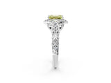 White gold Fancy Yellow Emerald Cut Diamond Solitaire Ring with Hidden Halo and Pavé Band_53